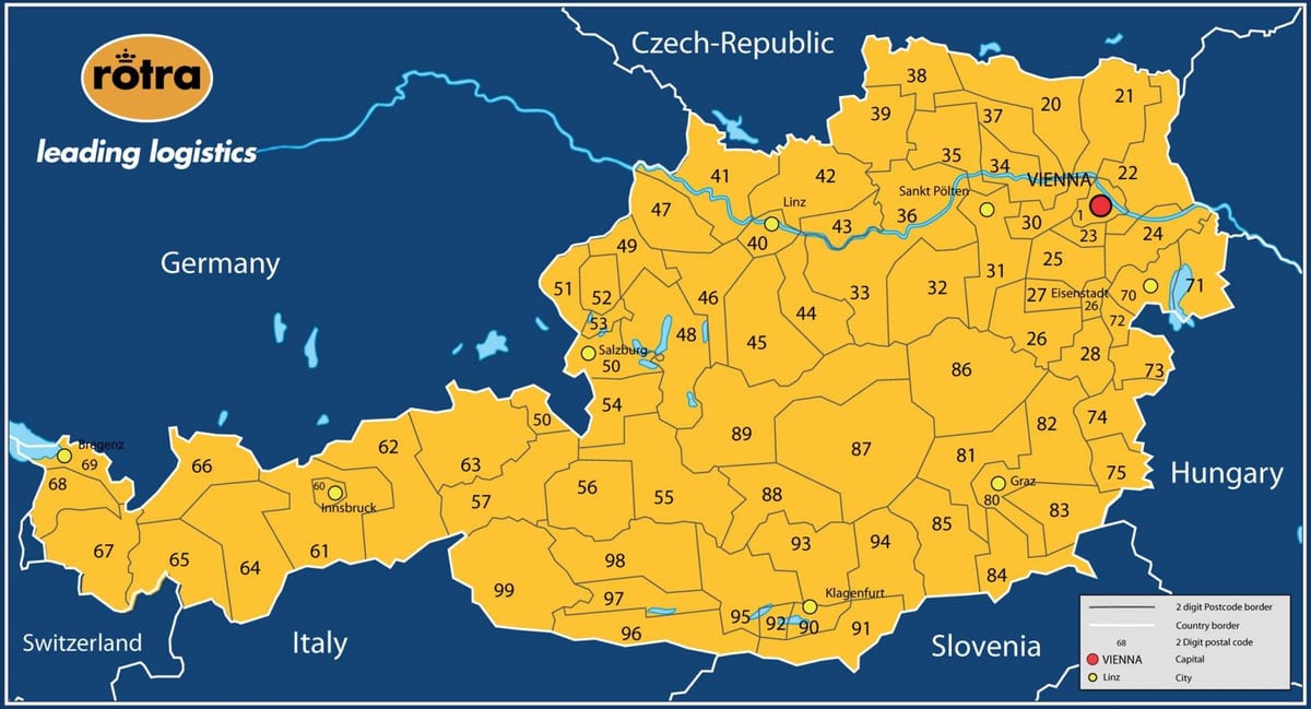 карта Австрії Поштовий індекс