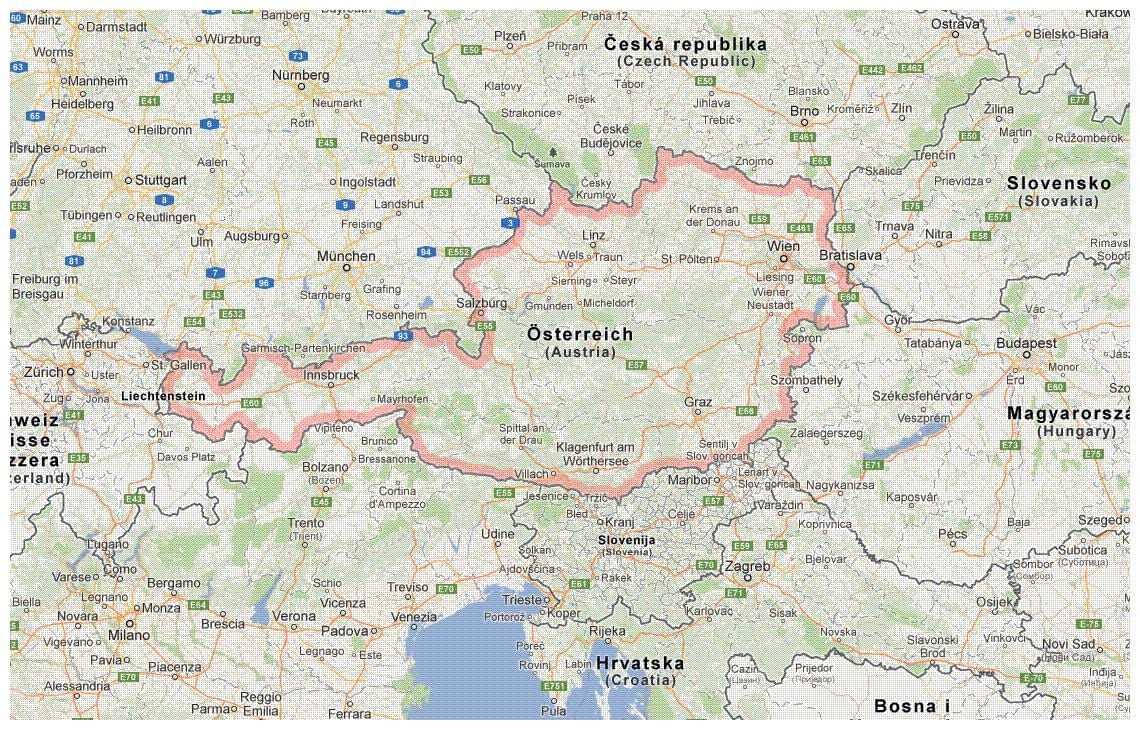 карта Австрії та сусідніх країн