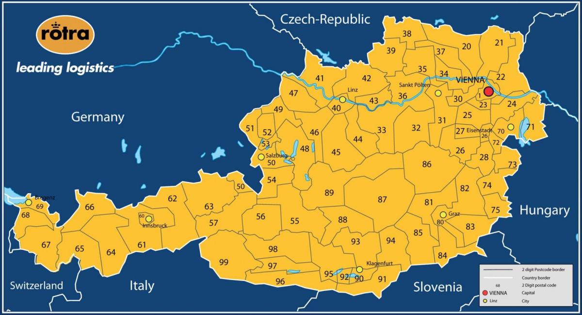карта Австрії Поштовий індекс 