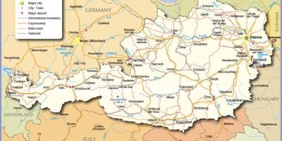 Карта Австрії з містами і селищами