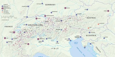 Карта Австрії гірськолижні курорти, аеропорти