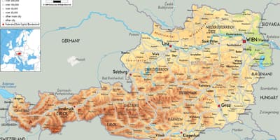Карта фізична карта Австрії